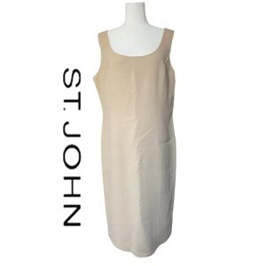 St. John 100% wool Tan Sleeveless shift sheath Dress, unlined 12